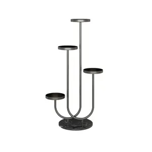 U-Shaped Black Metal Plant Stand for 4 Planters