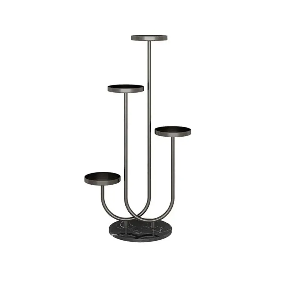 U-Shaped Black Metal Plant Stand for 4 Planters