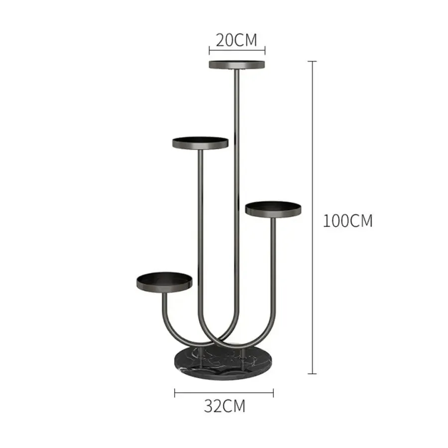 U-Shaped Black Metal Plant Stand for 4 Planters