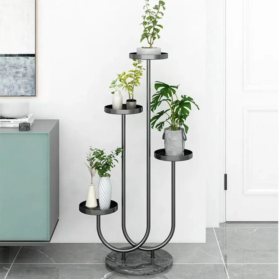U-Shaped Black Metal Plant Stand for 4 Planters
