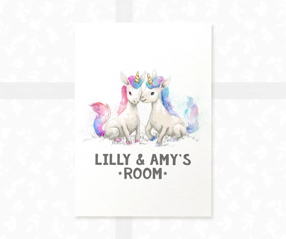 Unicorn Twin Bedroom Sign Name Print