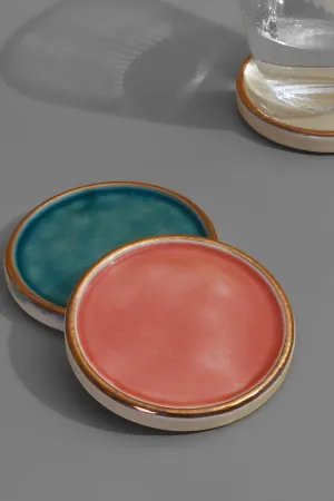 Vibrant Glaze Ceramic Coasters Set Of 2