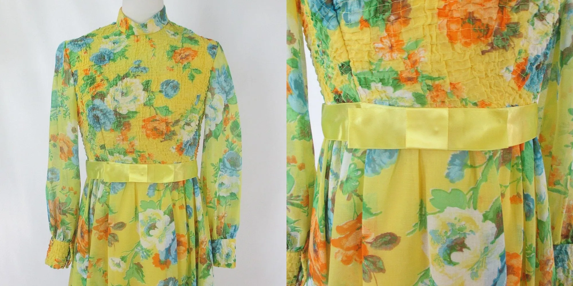 Vintage 60s 70s Sheer Floral Maxi Party Dress XS S