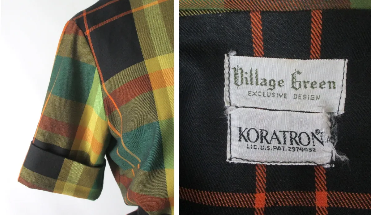Vintage 60s Koratron Plaid Shirtdress Dress L