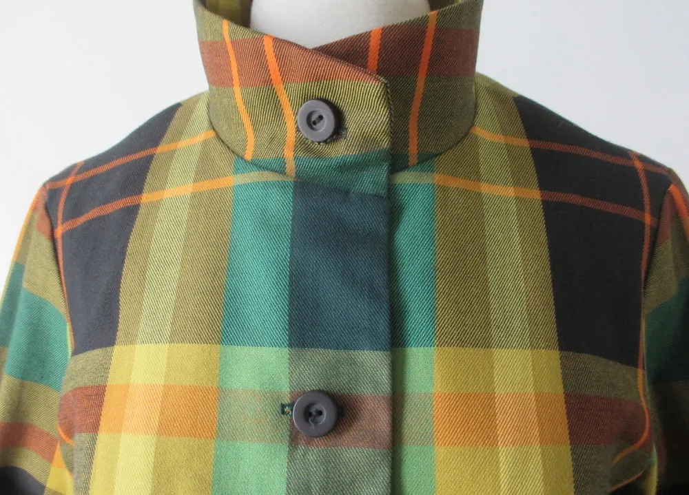 Vintage 60s Koratron Plaid Shirtdress Dress L