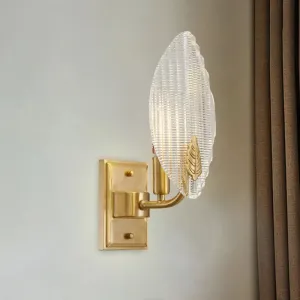 Vintage Brass Leaf-Shaped Wall Sconce Light with Clear Fluted Glass - Unique Wall Lighting Idea"