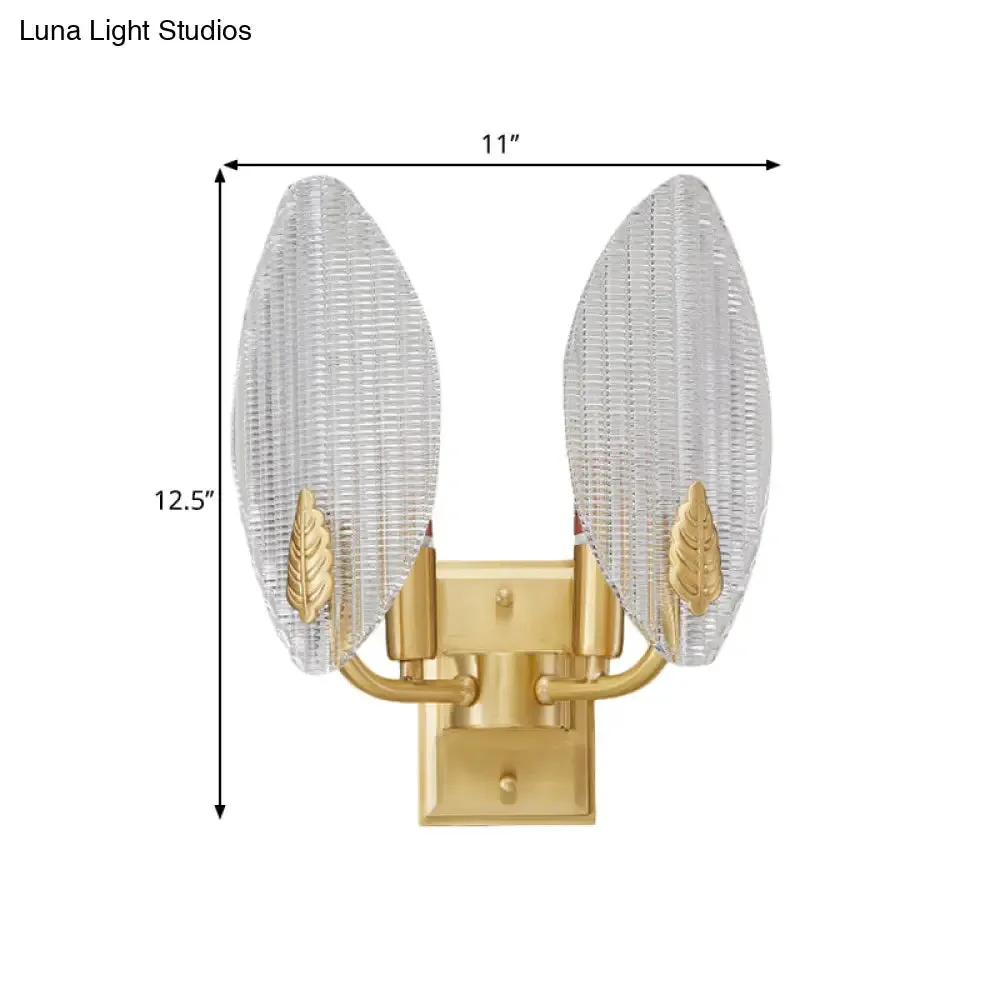 Vintage Brass Leaf-Shaped Wall Sconce Light with Clear Fluted Glass - Unique Wall Lighting Idea"