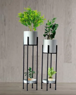 WHITE & BLACK DOUBLE BOWL PLATES PLANTER SAT OF 2