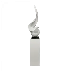 White Flame Floor Sculpture With White Stand, 44" Tall