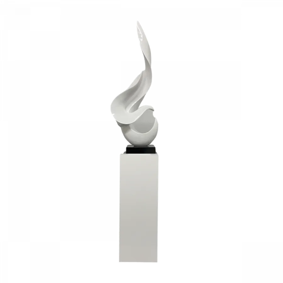 White Flame Floor Sculpture With White Stand, 44" Tall