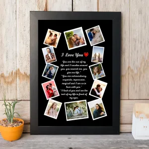 Wooden Customized Personalized Happy Anniversary Collage Photo Frame With Names | Happy Wedding Memory A4 Size Frame Customised Birthday Gift Photo Frames For Wife, Husband, Parents, Friend, Wall