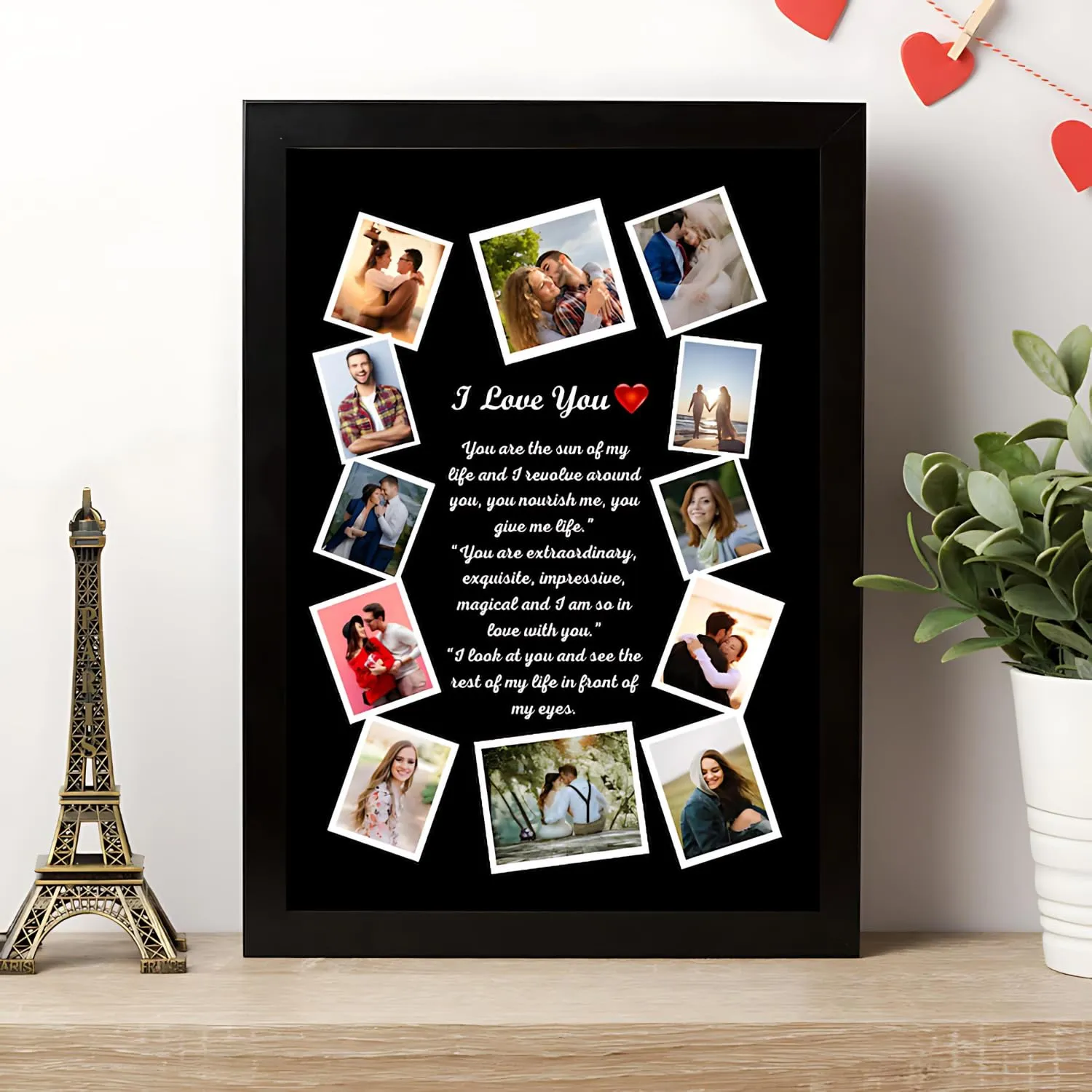 Wooden Customized Personalized Happy Anniversary Collage Photo Frame With Names | Happy Wedding Memory A4 Size Frame Customised Birthday Gift Photo Frames For Wife, Husband, Parents, Friend, Wall