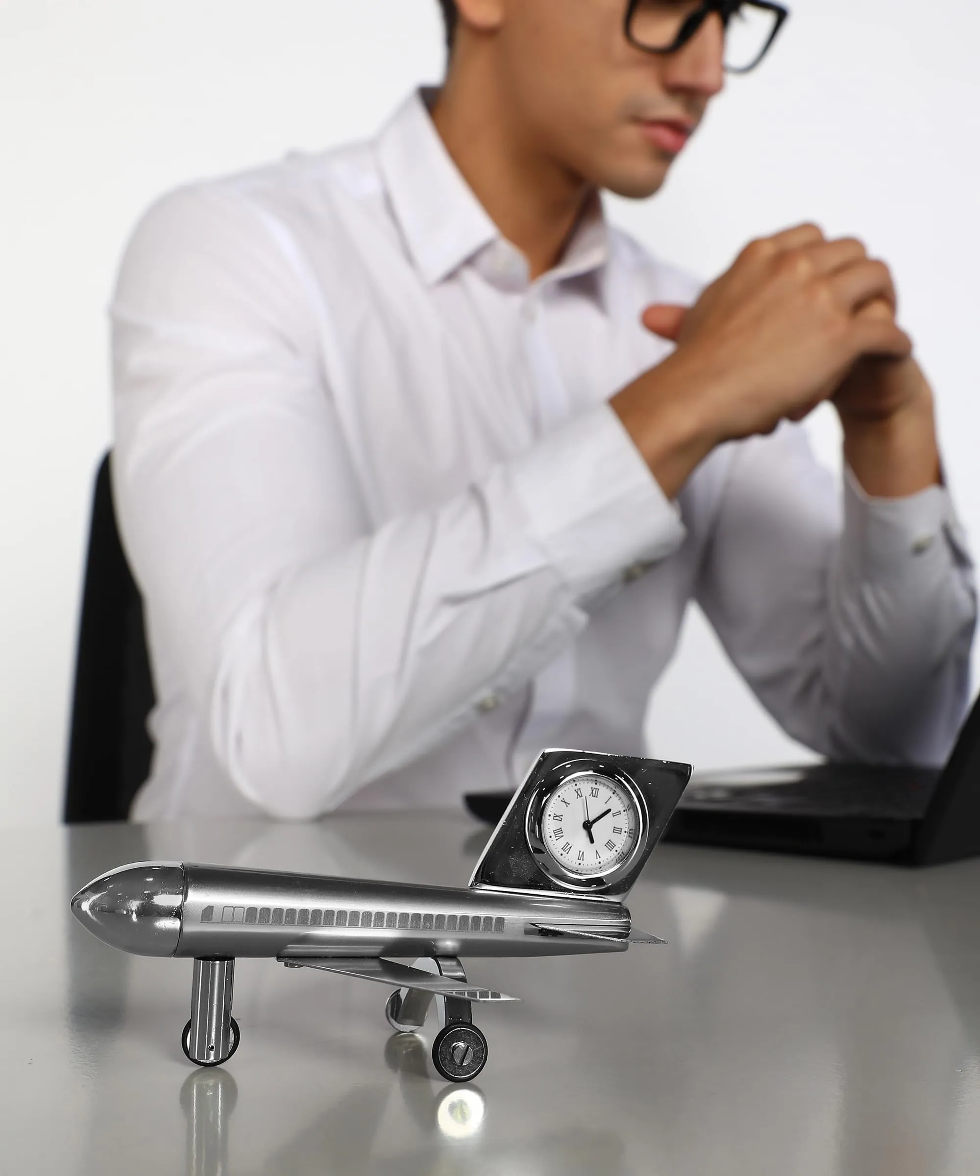 ZAHEPA Aeroplane Miniature Desk Clock | Stylish and Elegant Timepiece for Office Table Decoration | Metal Paper Weights with Sleek Chrome Finish | Ideal Gift for Aviation Enthusiasts.