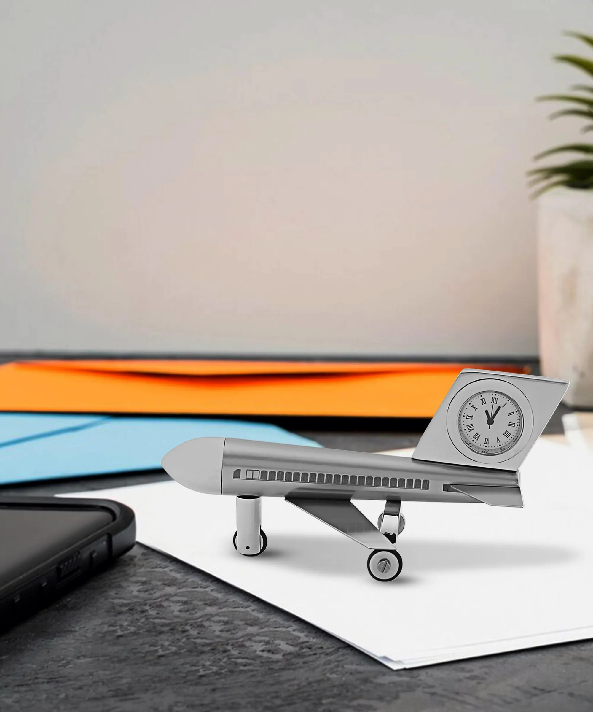 ZAHEPA Aeroplane Miniature Desk Clock | Stylish and Elegant Timepiece for Office Table Decoration | Metal Paper Weights with Sleek Chrome Finish | Ideal Gift for Aviation Enthusiasts.